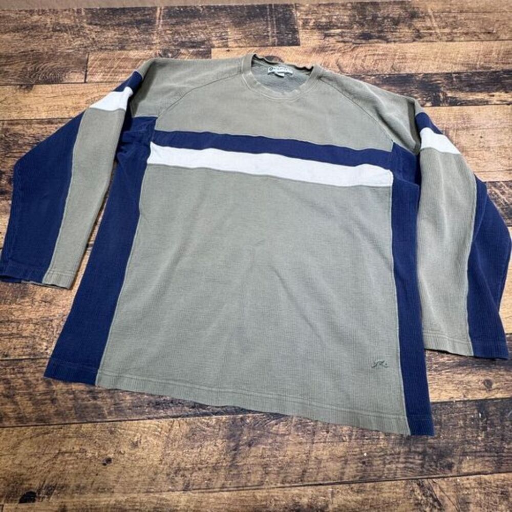 Y2K Vintage Rusty Men's Color‎ Block Long Sleeve Shirt Gray Navy White Stripe XL